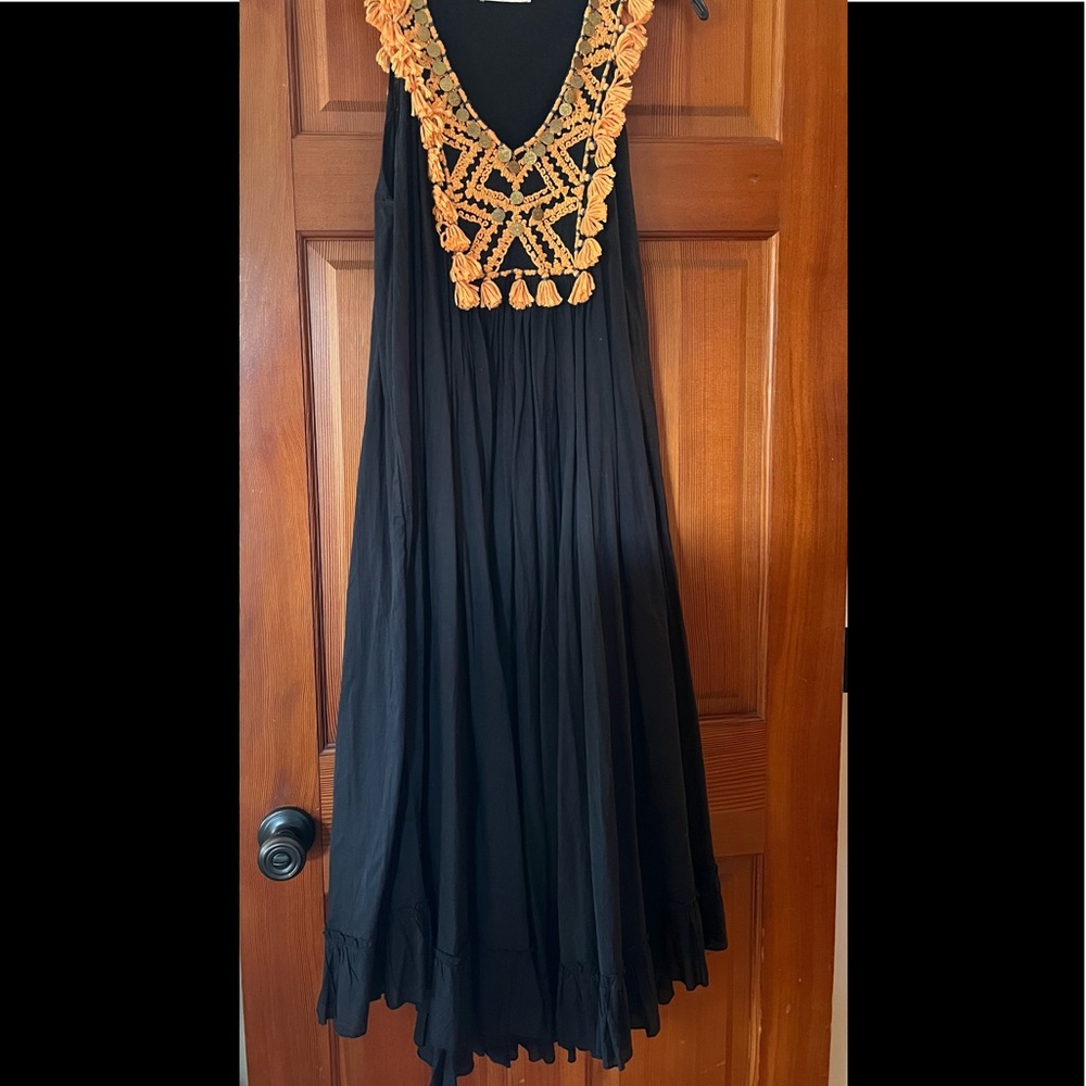 Mes Demoiselles dress with embroidery and gold coin jewelry- size 36